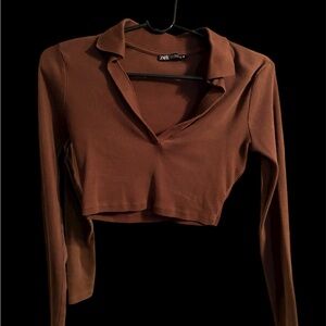 Zara Chocolate Long Sleeve Crop Top